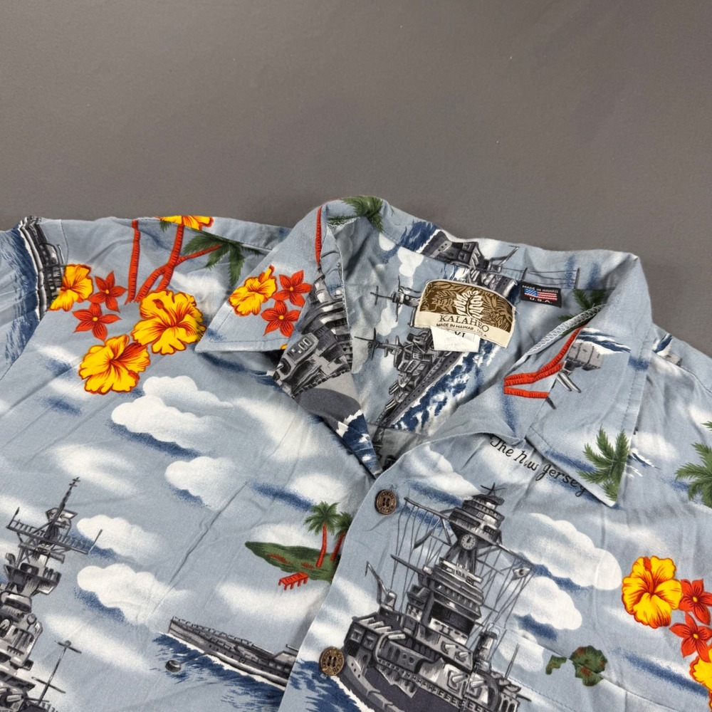 Kalaheo Mens XL Hawaiian Shirt Battleship Naval Fleet Pearl Harbor Made in USA